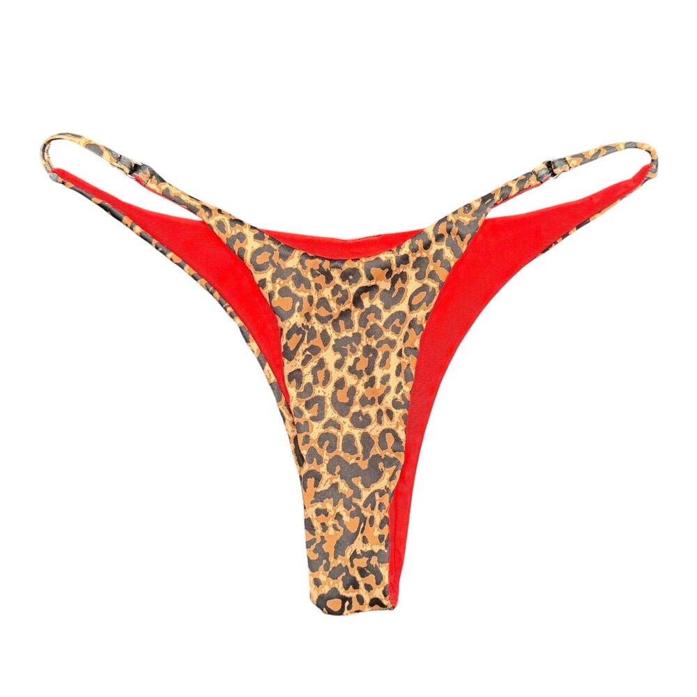 Reversible Cheetah / Leopard Print Bikini Bottoms Red Trim & Adjustable XS/S